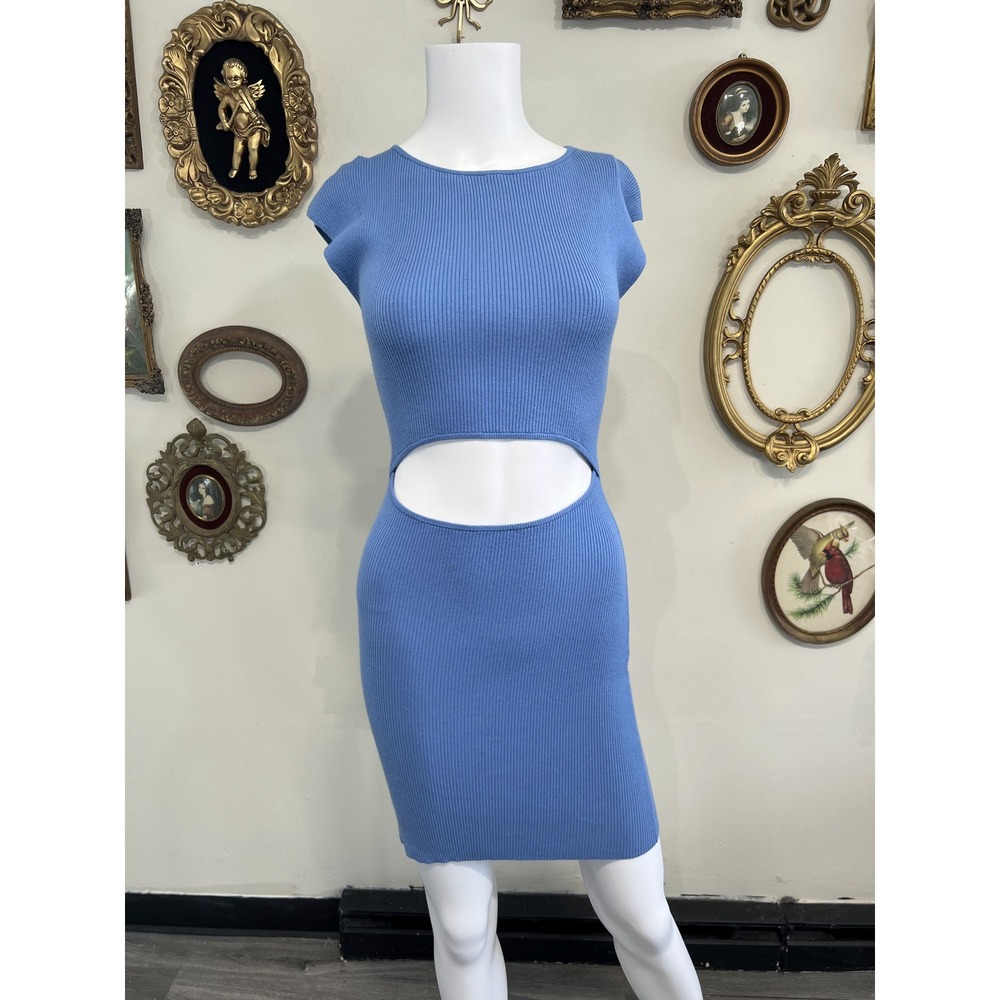 Wilfred Free Blue Ribbed Knit Cutout Bodycon Mini Dress Size Small